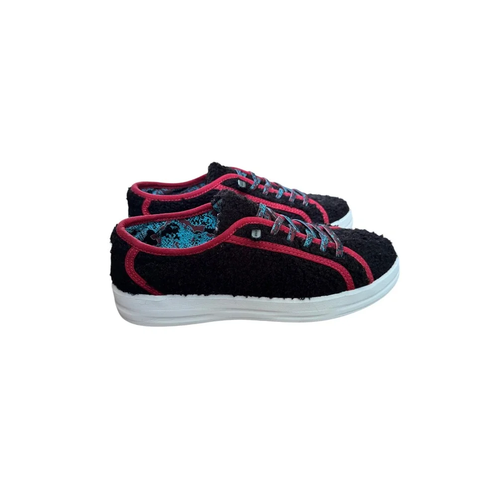 Hey Dude Karina Sherpa Moonless Sangria Black Red Slip On Sneakers Womens 7